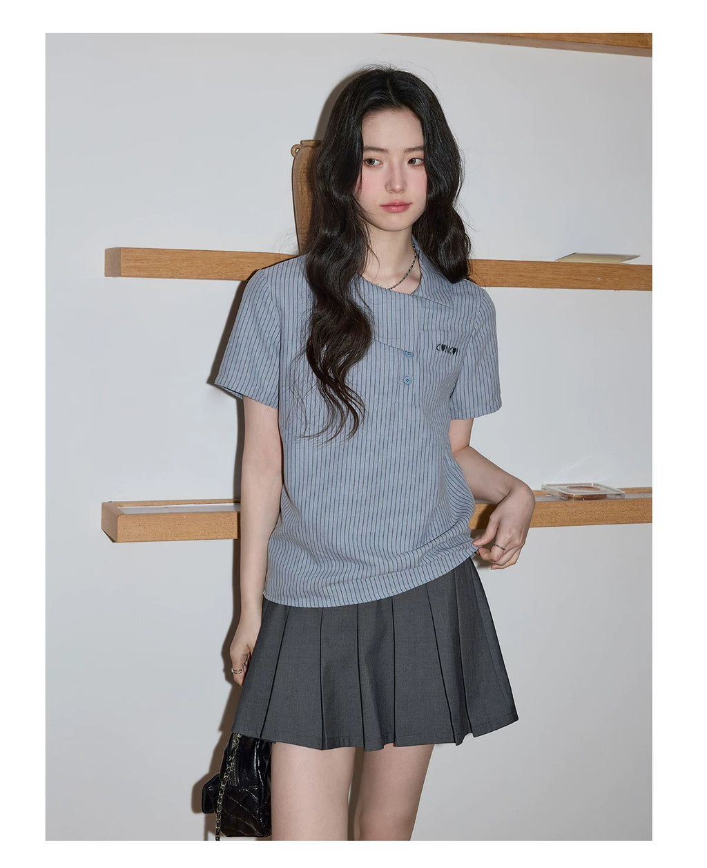 XUJING POLO Collar Striped Short-sleeved Shirt