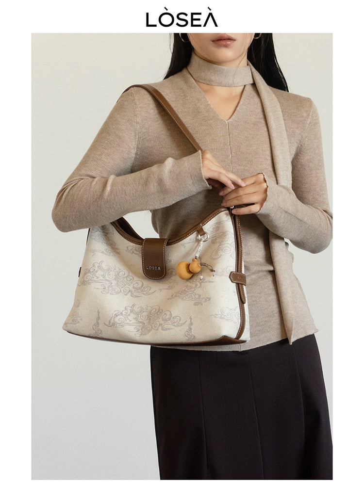LOSEA Auspicious Cloud Pattern Single Shoulder Underarm Gourd Bag
