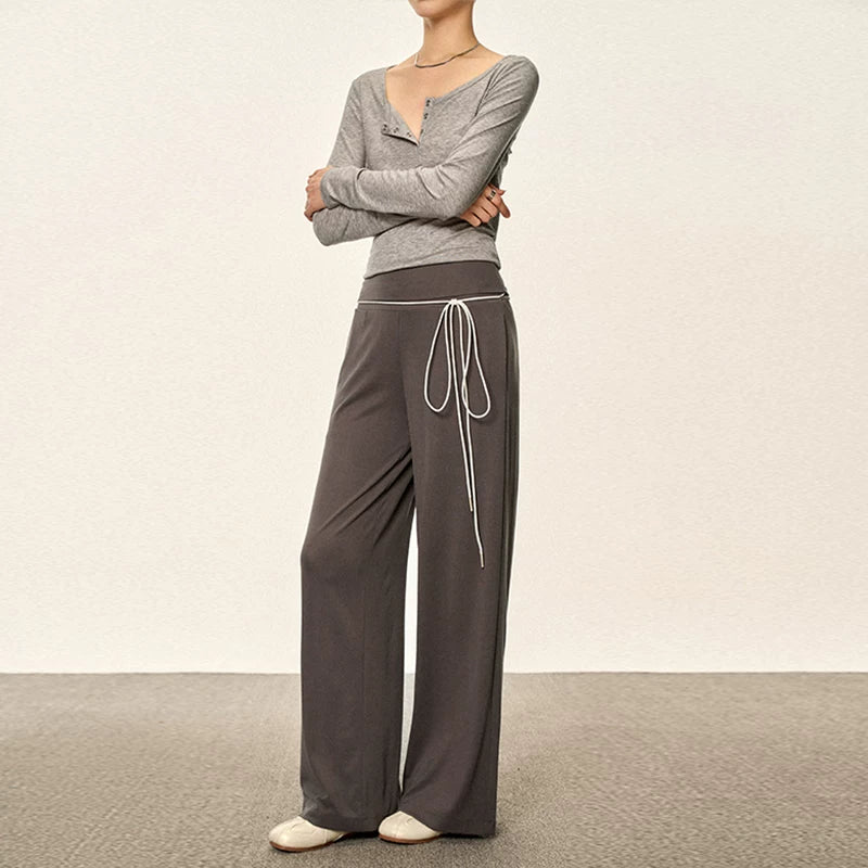 Cherry Melody High Waist Slim Wide Leg Straight Pants