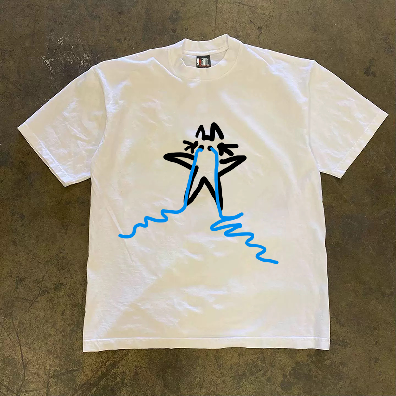 UPUPXIA Vintage Star Graffiti Print Loose Tee