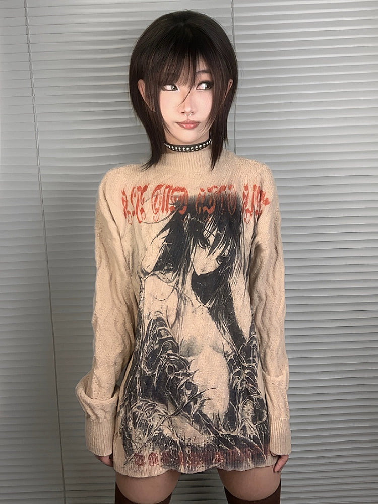 WEBBAR Functional Girl Subculture Loose Sweater