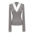 LLROGE Wool Stitching Fake Two-piece Shirt Skirt Set