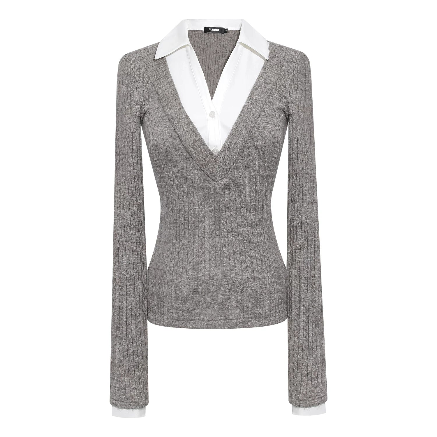 LLROGE Wool Stitching Fake Two-piece Shirt Skirt Set