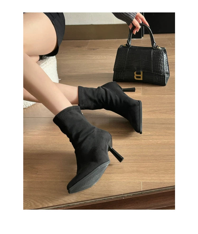 CHRNDXEE Casual Versatile Suede High Heel Boots