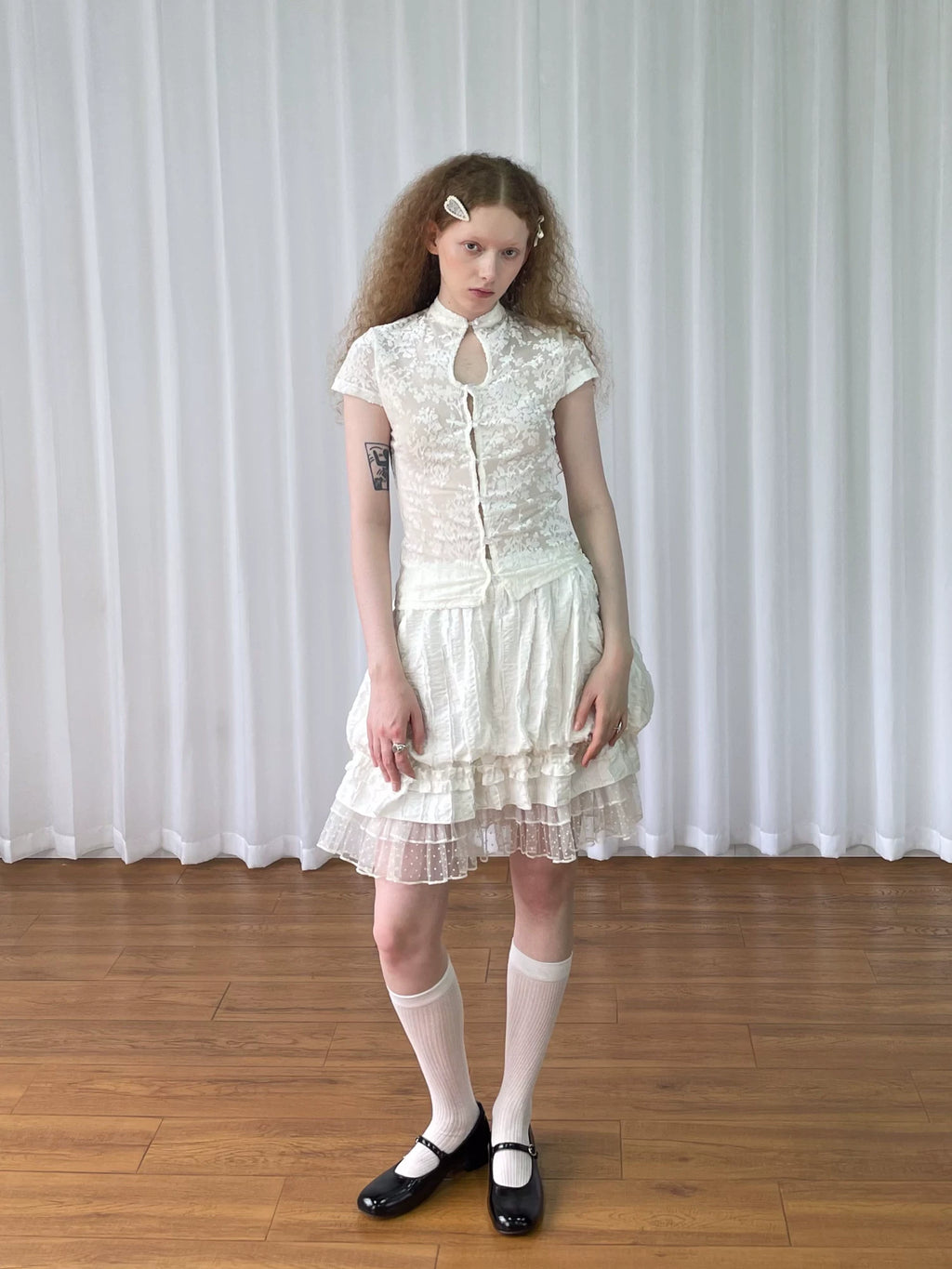 Loosesmell Polka Dot Mesh Stitching Slim Skirt