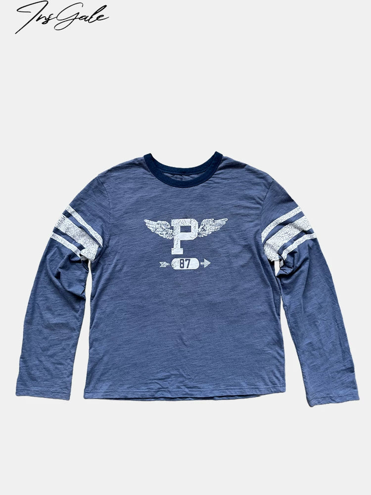 InsGale Vintage Knock Collar Digital Jersey Long Sleeve