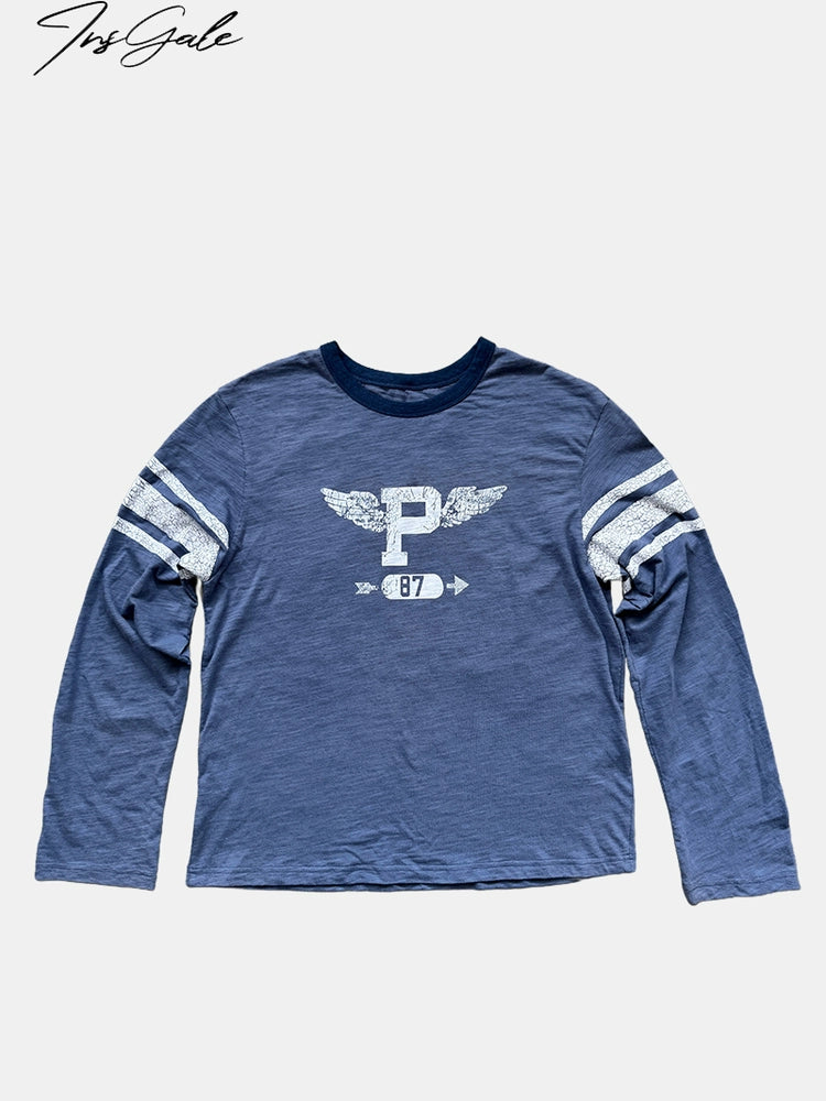 InsGale Vintage Knock Collar Digital Jersey Long Sleeve