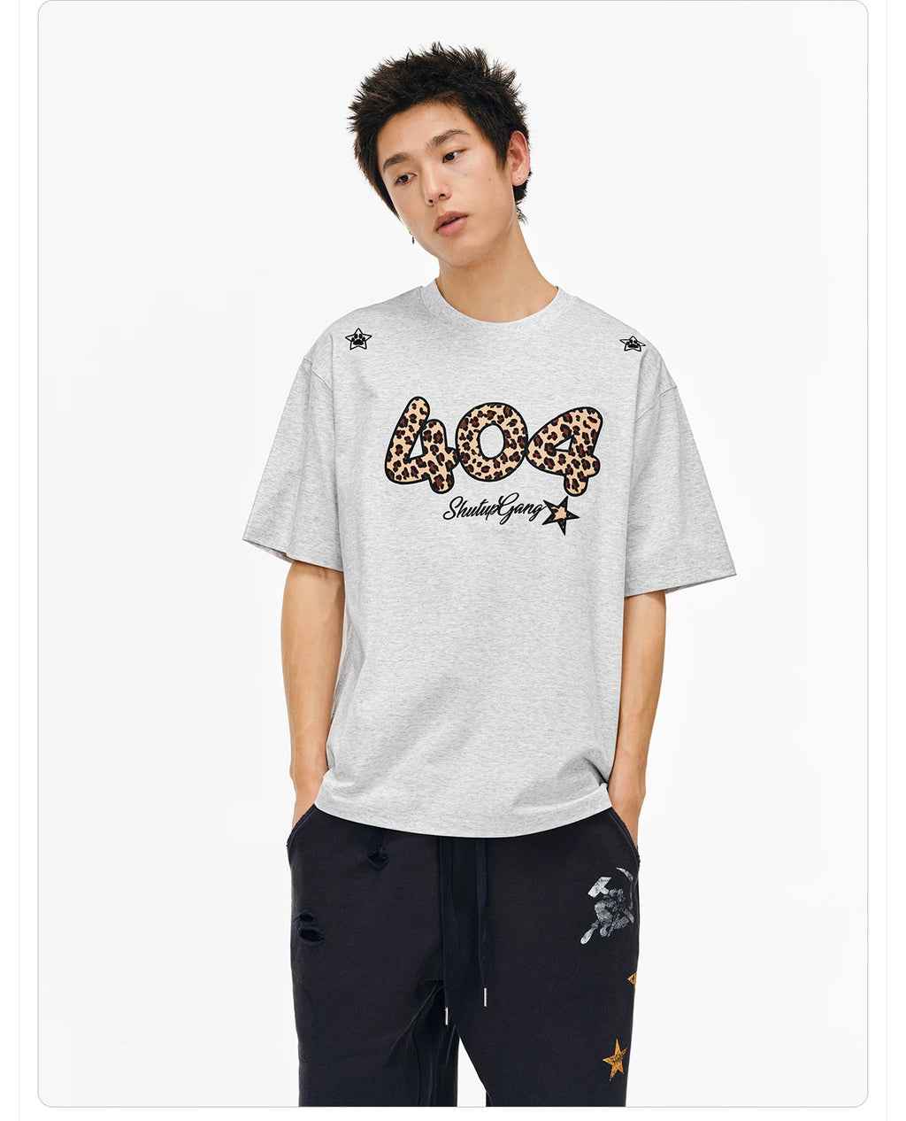 404MOB Leopard Print Three-dimensional Embroidery Tee