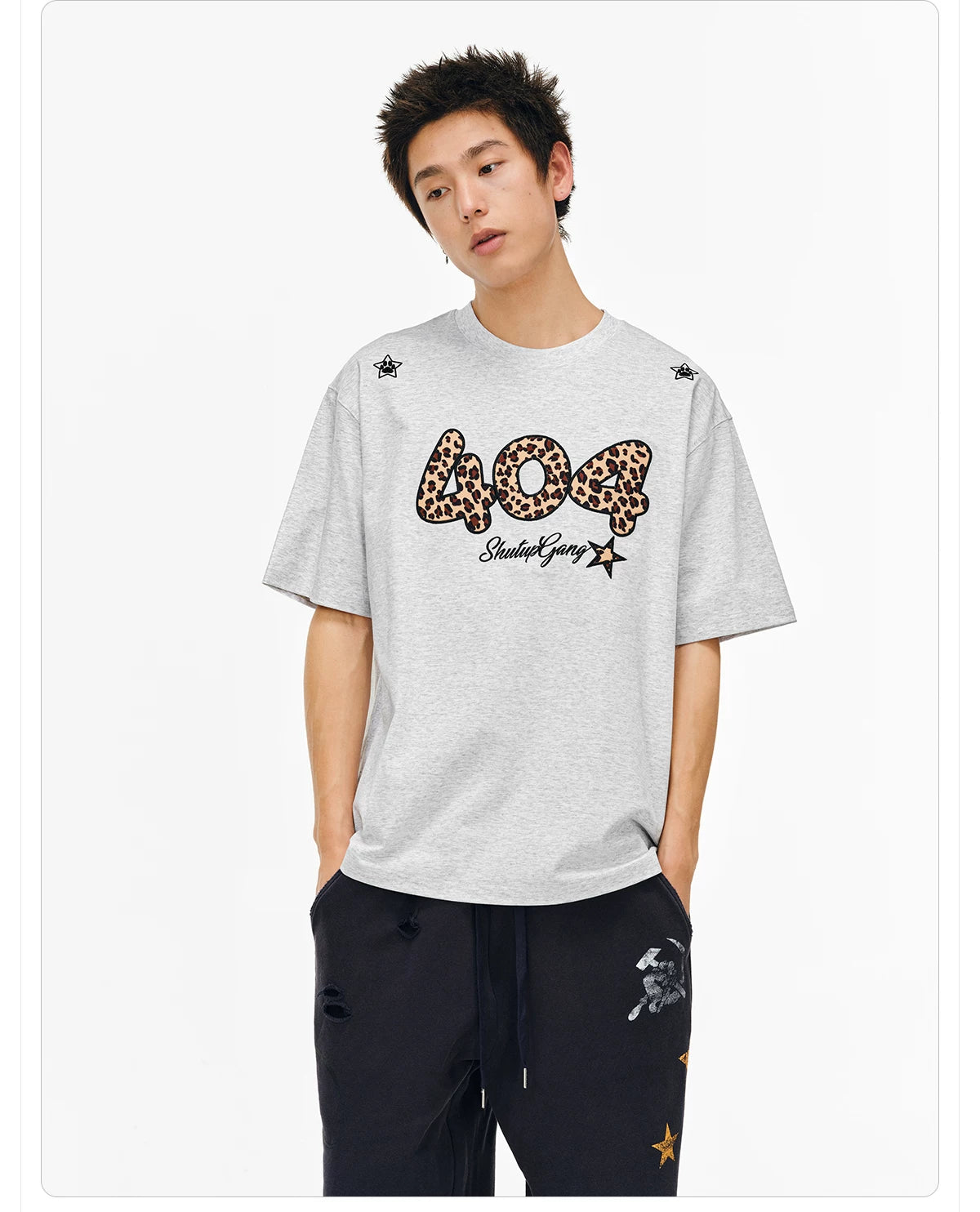 404MOB Leopard Print Three-dimensional Embroidery Tee