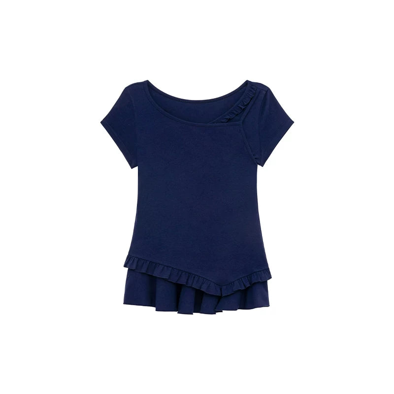 KANO Fake Two Pieces Chic Ruffle Leaf Tee