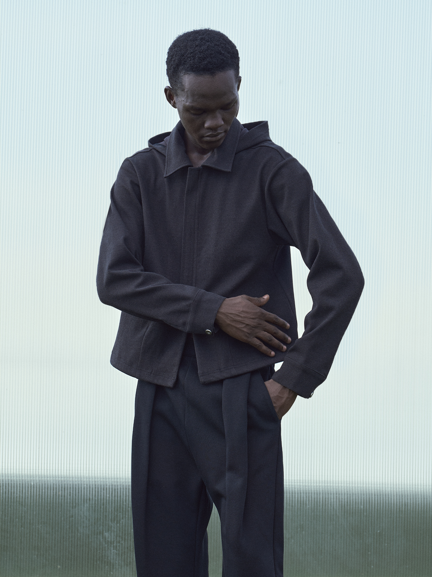 BEVAN UP Half Zip Lapel Hooded Sweater