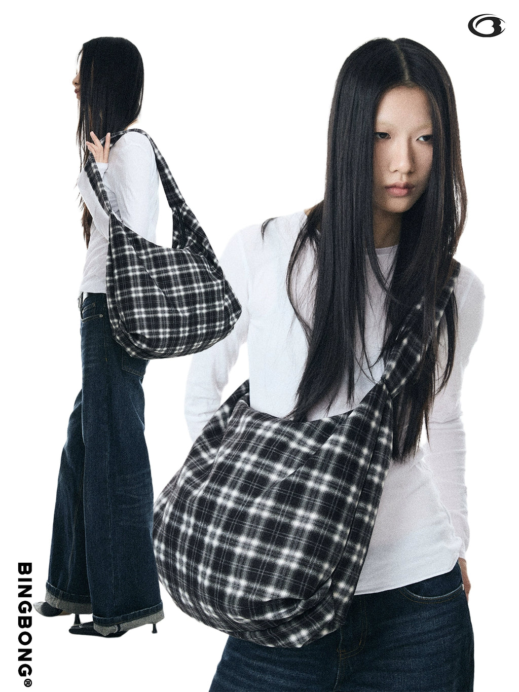 BINGBONG Retro Plaid Casual Shoulder Canvas Bag