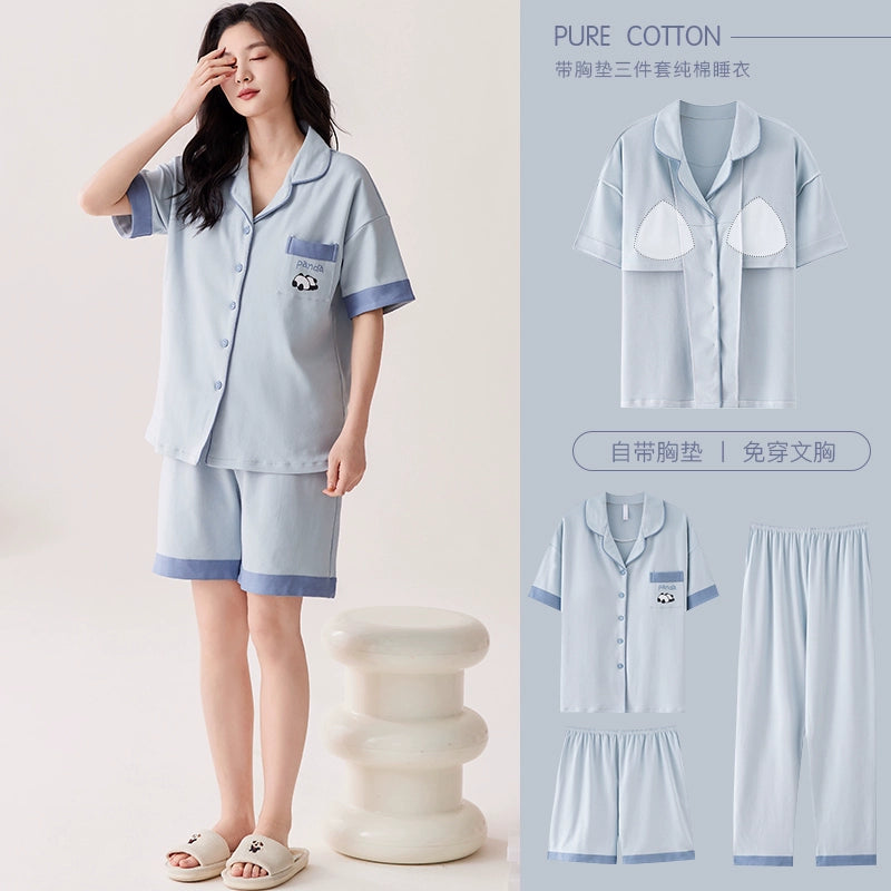 Urban Butterfly with Chest Pad Long Sleeve Three-piece Set Loungewear