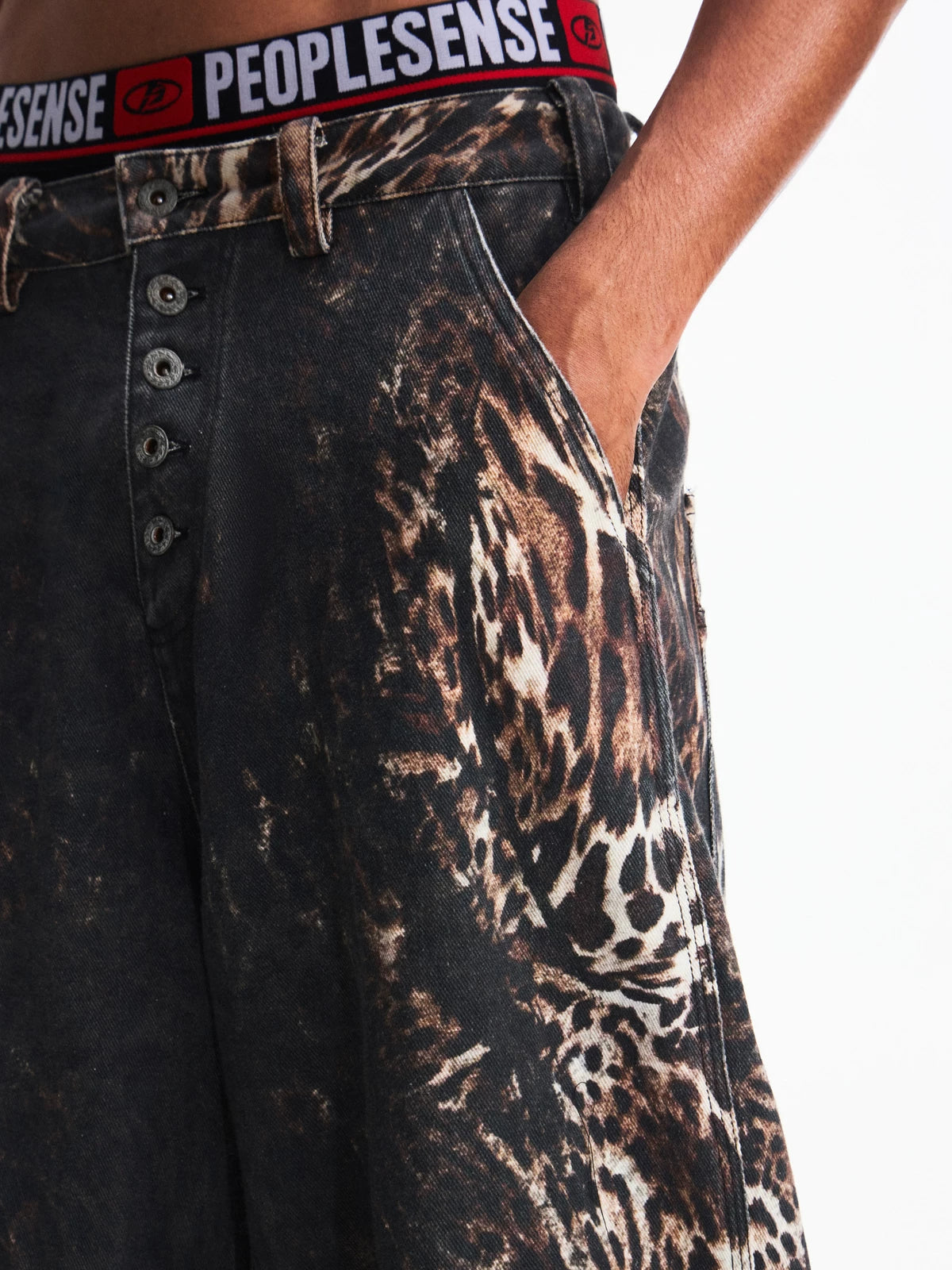 PEOPLESENSE Digital Full Print Leopard Jeans