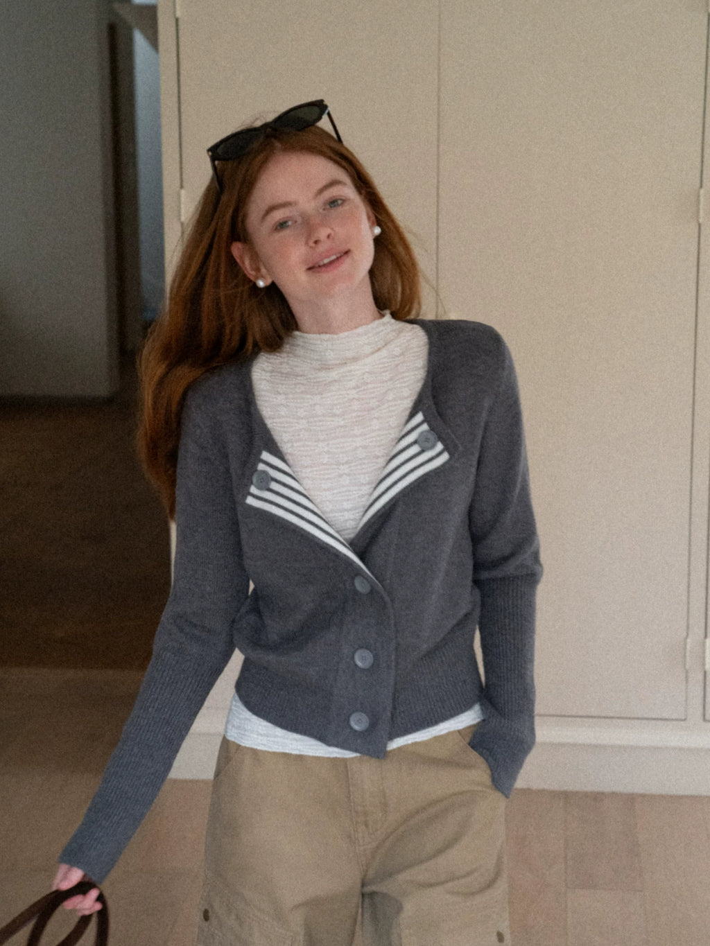 EGGKA Striped Contrasting Spliced Wool Knitted Jacket