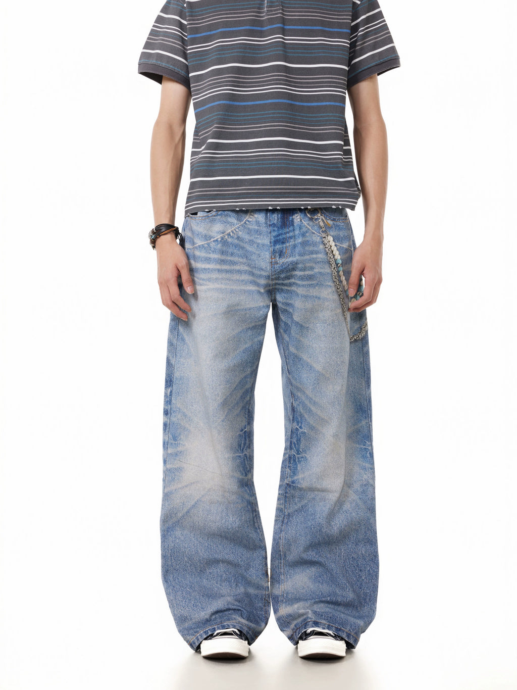 BTSG Vintage 3D Printed Chain Pendant Jeans