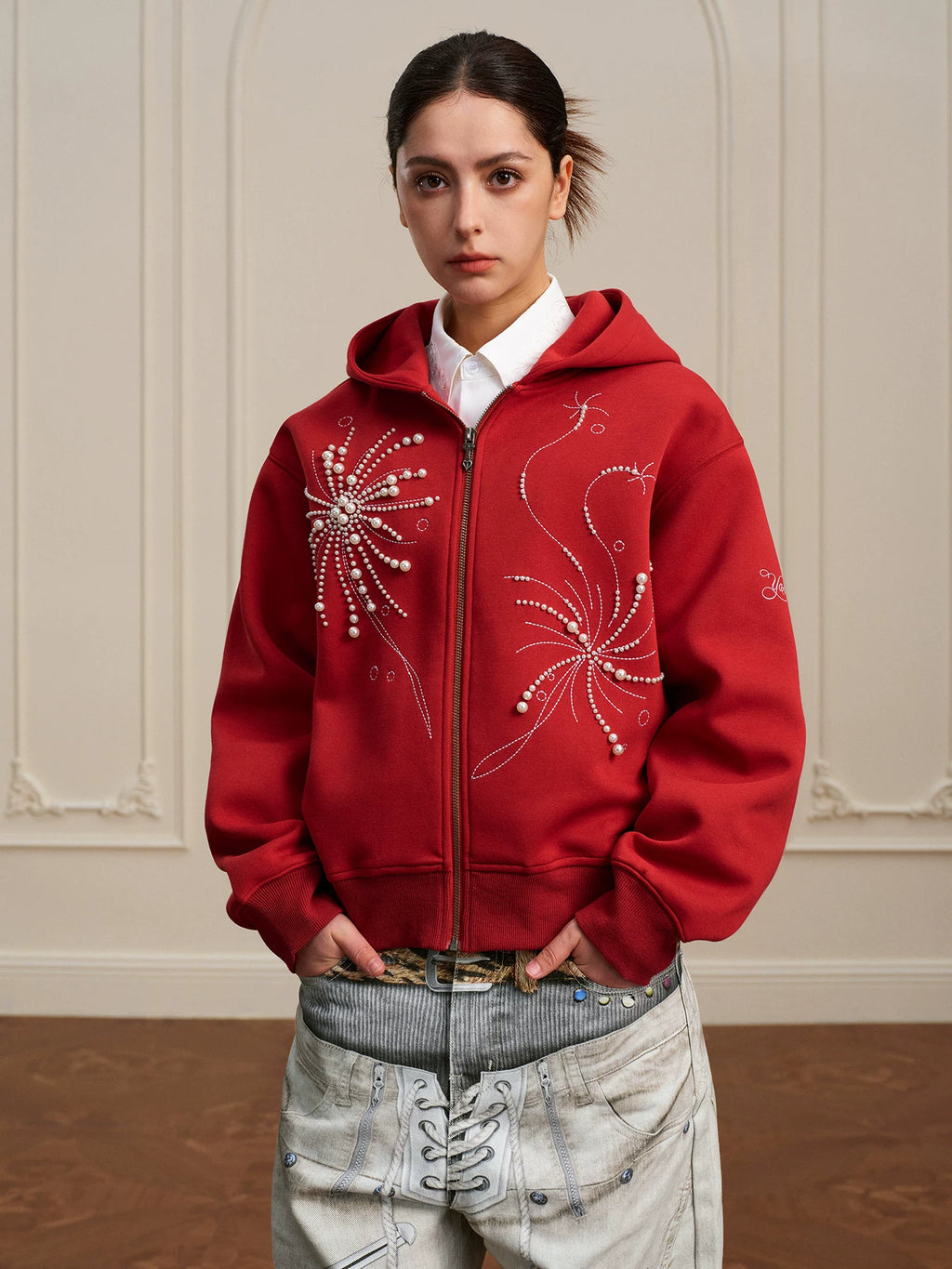 YADcrew Fireworks Pearl Embroidered Hooded Jacket