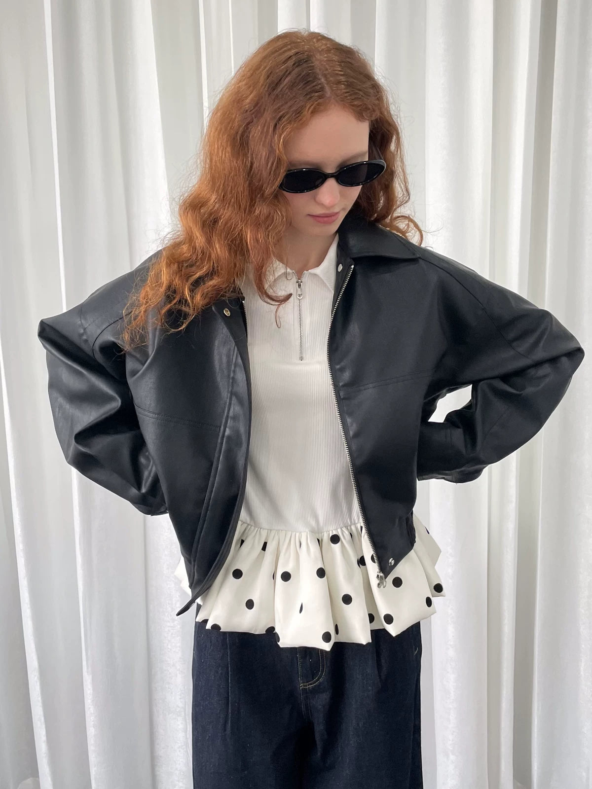 Loosesmell Slim Stitching Polka Dot Bud Hem Long Sleeve