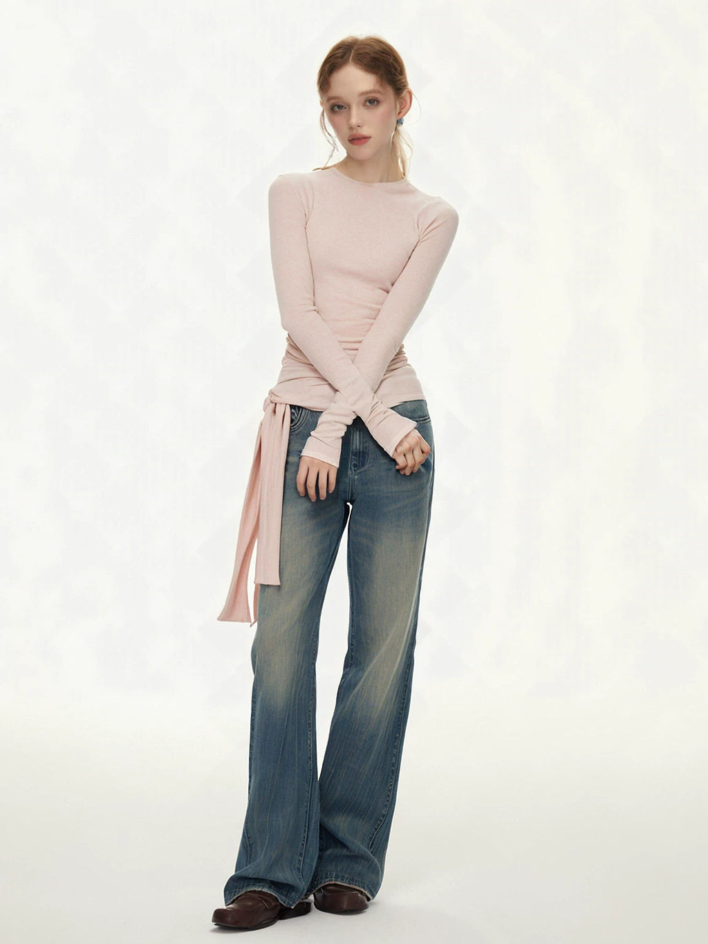 SUREENOUGH Lace-up Pleated Slim Sleeve