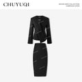 CHUYUQI Waist Suit Short Jacket Skirt Set