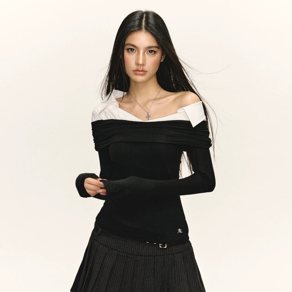 Ariseism Vintage Slim Fake Two-piece Long Sleeve