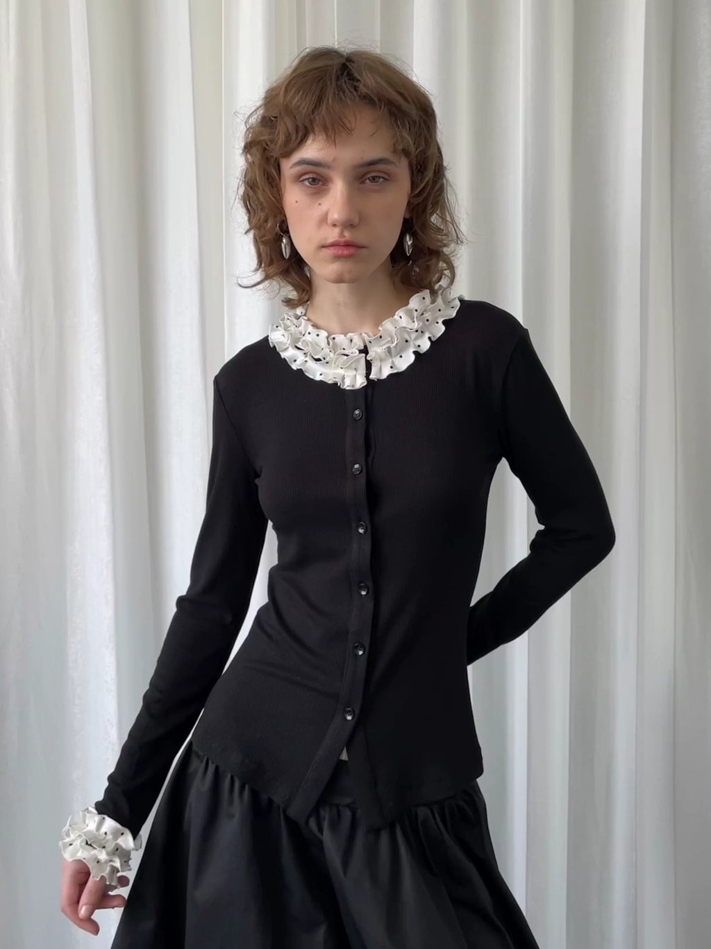Loosesmell Polka-dot Lace-knit Cardigan
