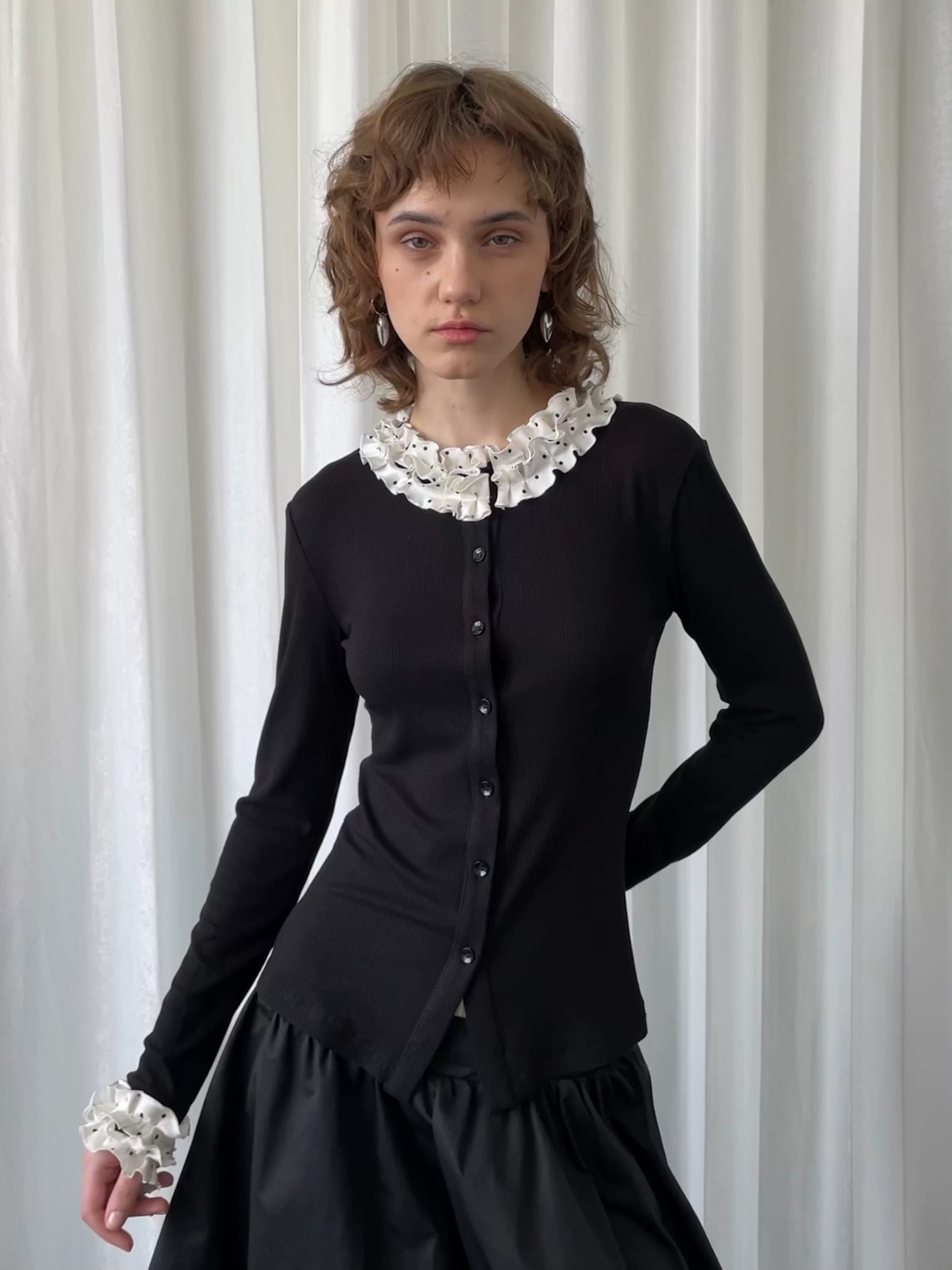 Loosesmell Polka-dot Lace-knit Cardigan