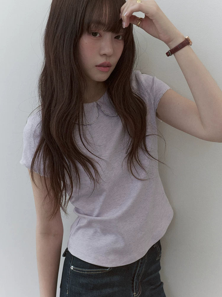 VOOE Fungus Lace Simple Casual Tee