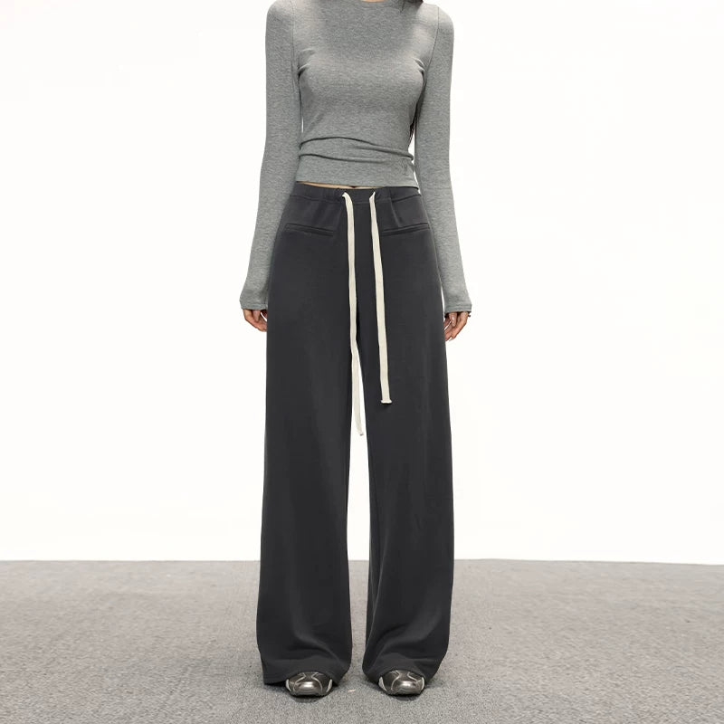 Cherrymelody Vintage High Waist Wide Leg Casual Straight Sweatpants