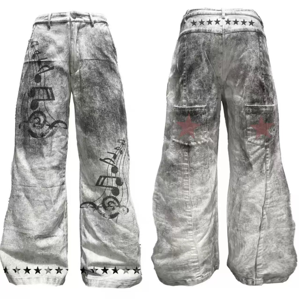 DETW 25ss * "music note" heavy industry washed Pants