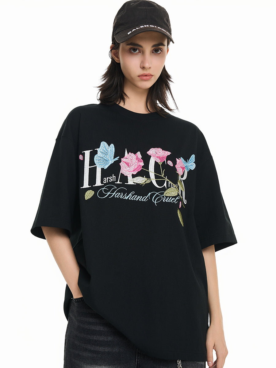 Harshandcruel butterfly rose Tee