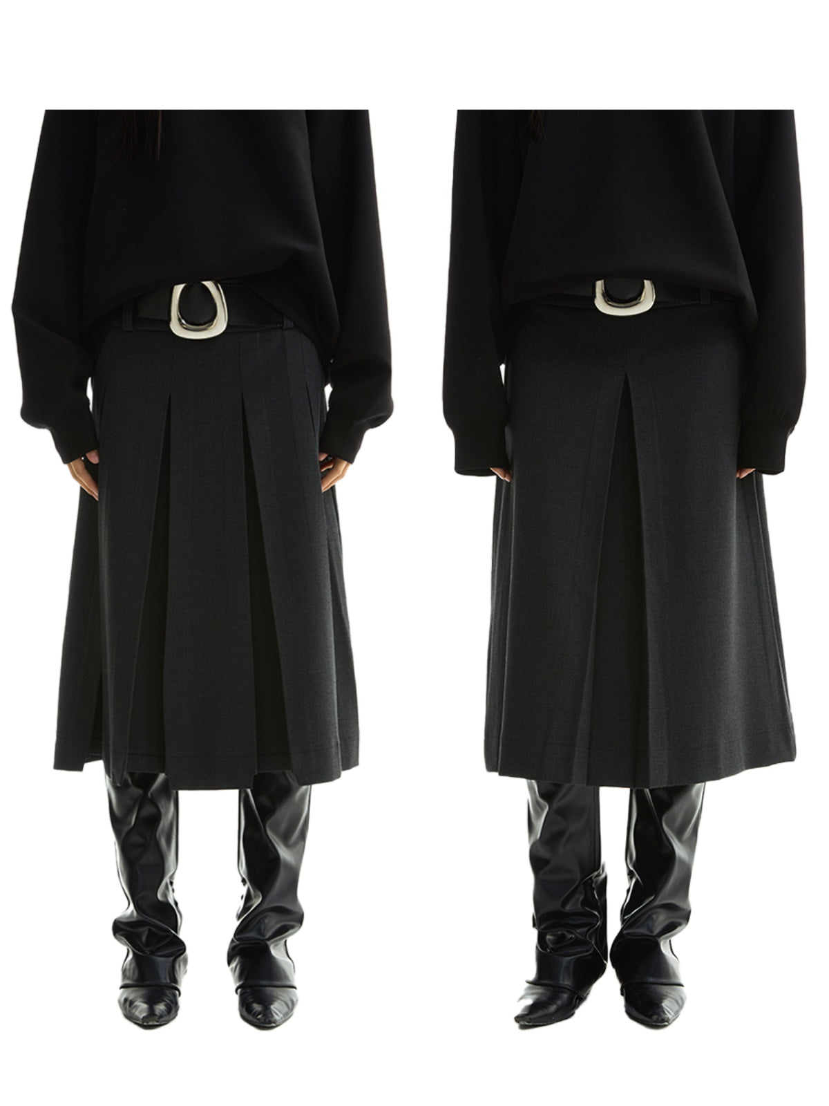 FUNKYFUN Two Wear Irregular Pleated Suit Skirts
