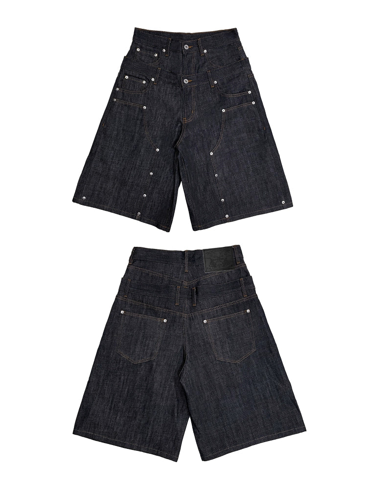 WANNA LAB Original Denim Logging A Word Six or Seven Point Short Trousers