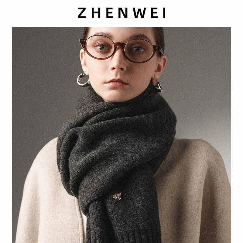 ZHENWEI 100% Wool Enlarged and Widened Knitted Long Scarf