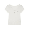 KANO Retro V-neck Letter Metal Label Slim Tee