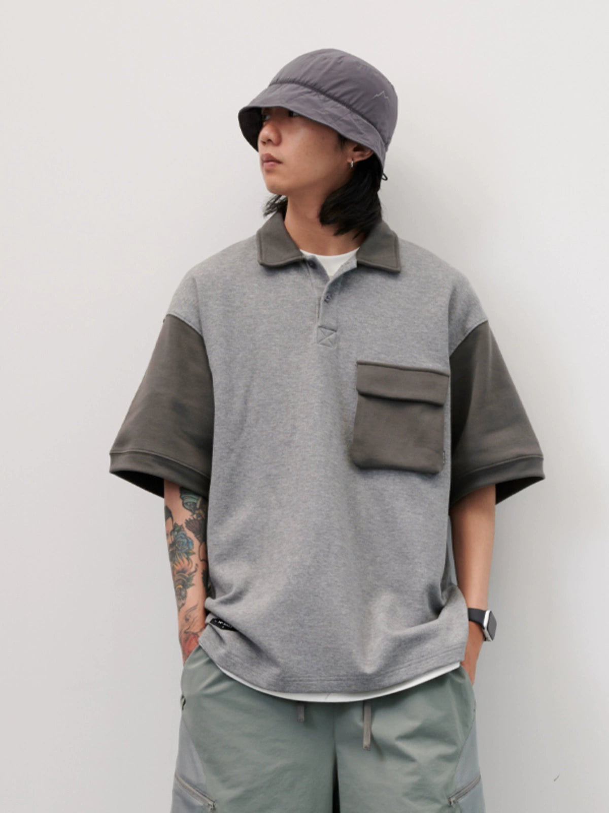 NUMBERSALT Simple splicing anti-wrinkle breathable POLO shirt