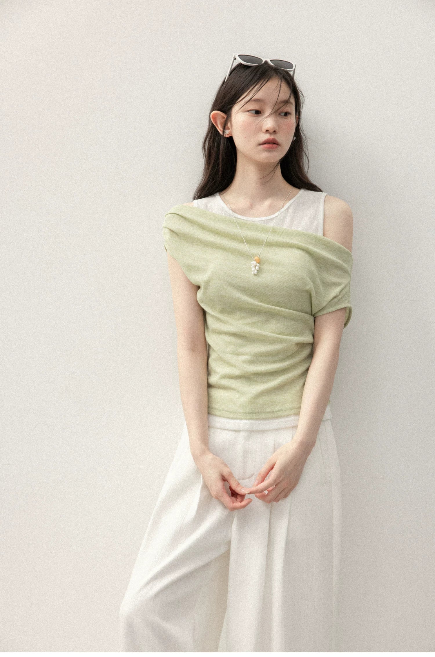 Cantonstory One-word Shoulder Sling Vest Two-piece Set