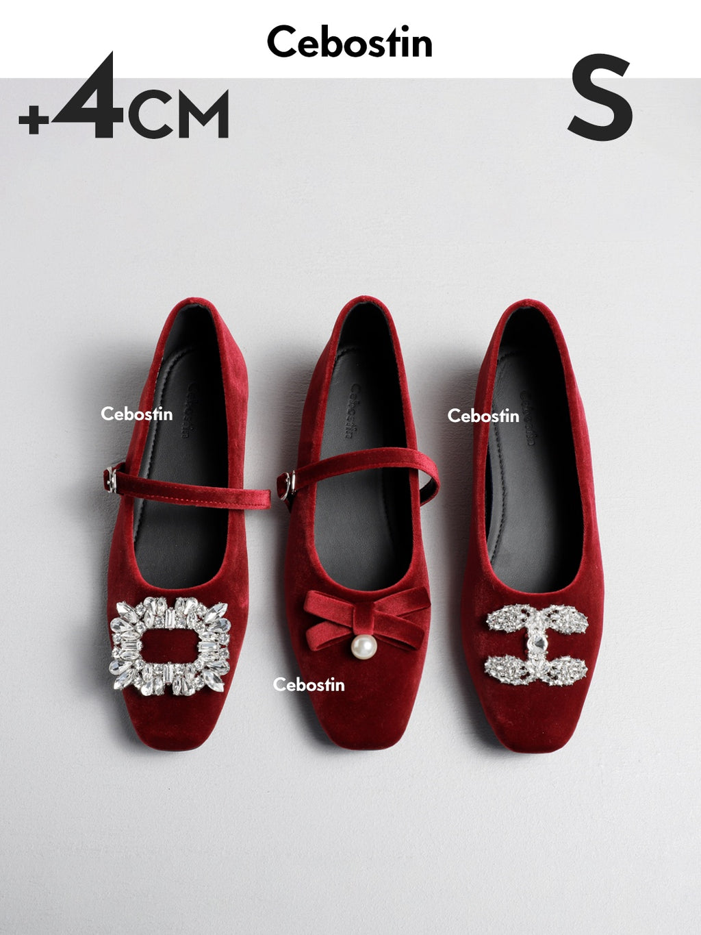 Cebostin Square Head Rhinestone Heightening Shallow Mouth Single Shoe