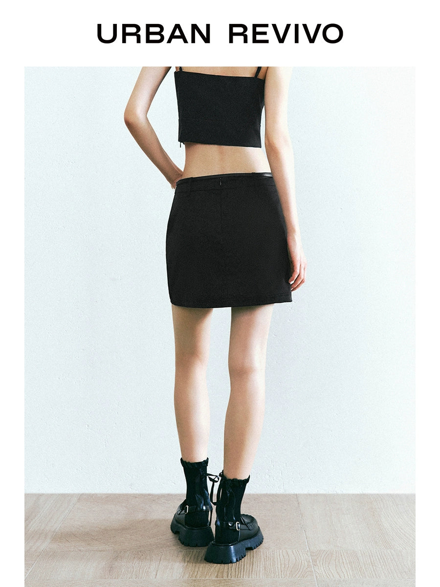 URBAN REVIVO Workplace Commuter Solid Color Zip Skirt