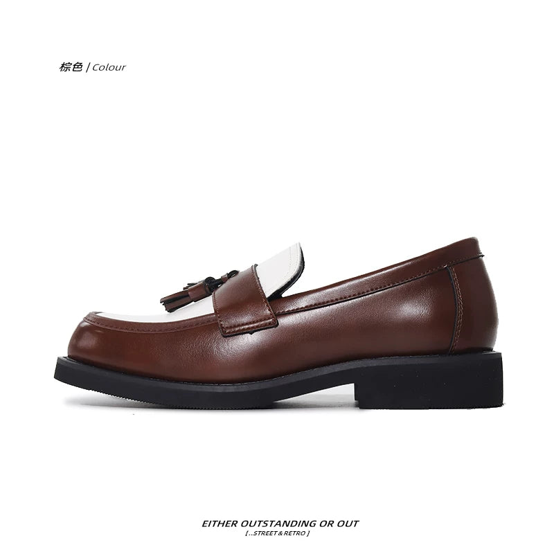 SHENLV STUDIO Color Matching Tassel One-pedal Derby Leather Shoes