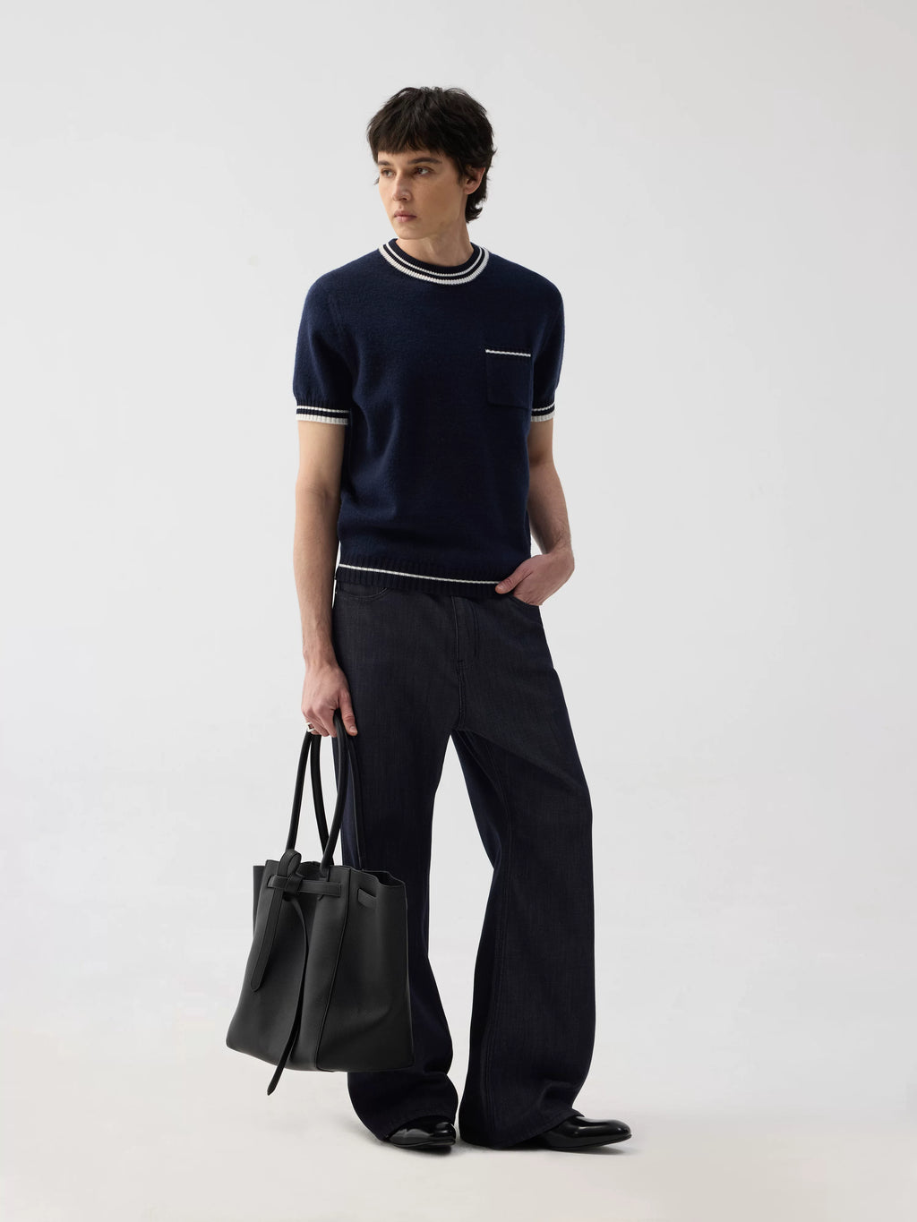 TERRAINCOGNITA Contrast Color Soft Waxy Casual Knitted Tee
