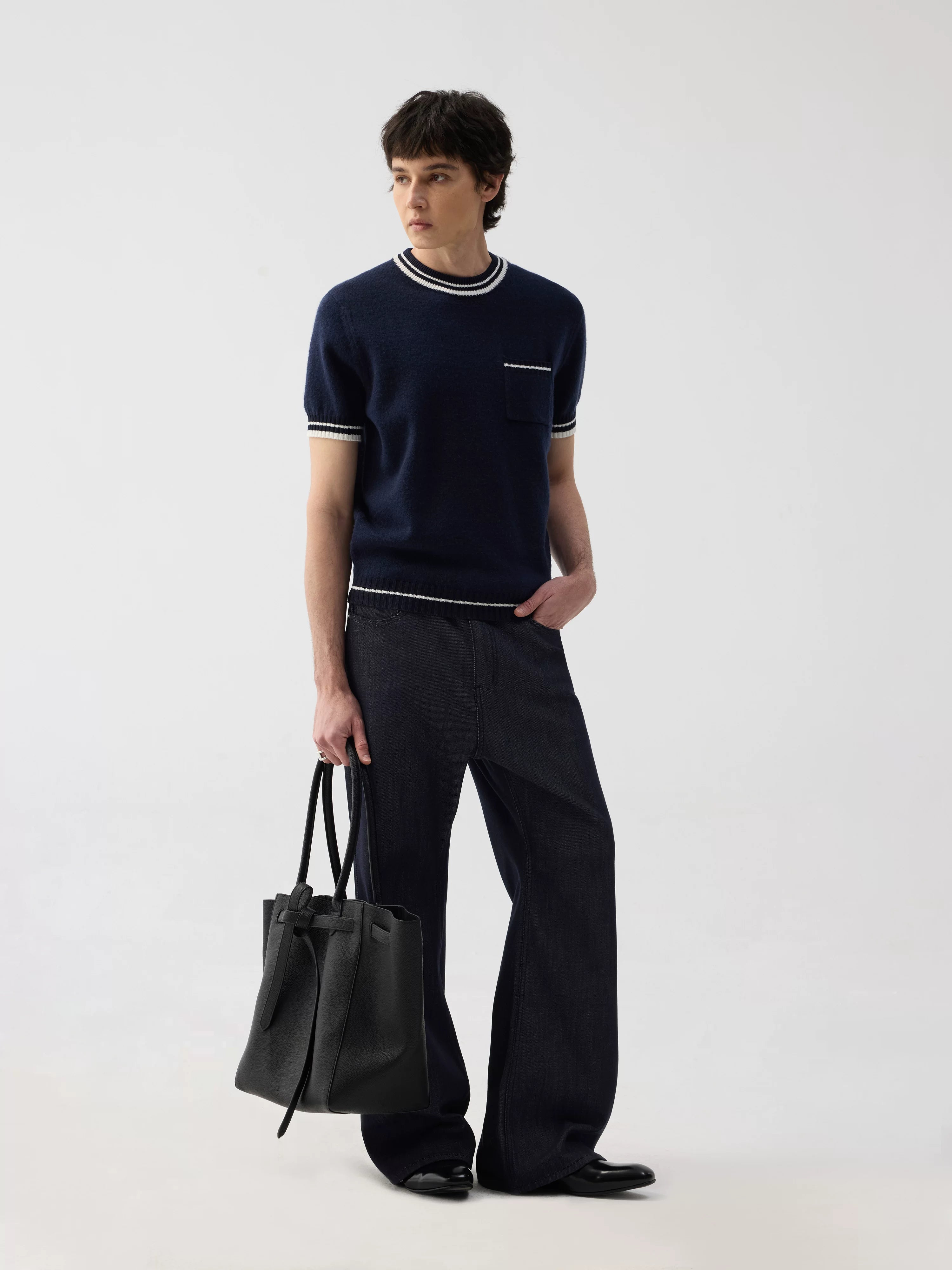 TERRAINCOGNITA Contrast Color Soft Waxy Casual Knitted Tee