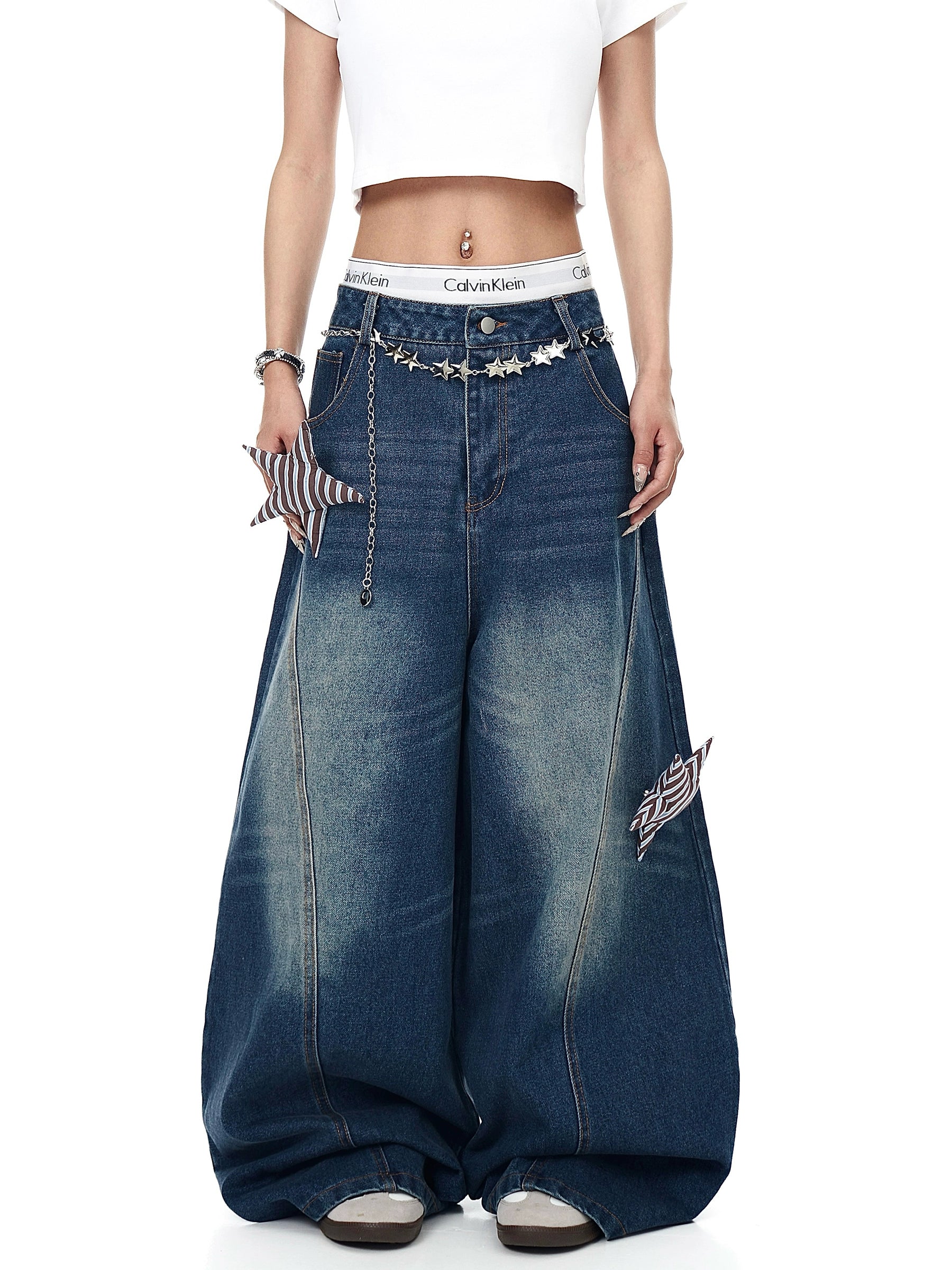 BLACKLISTS Star Patch Washed Scimitar Jeans