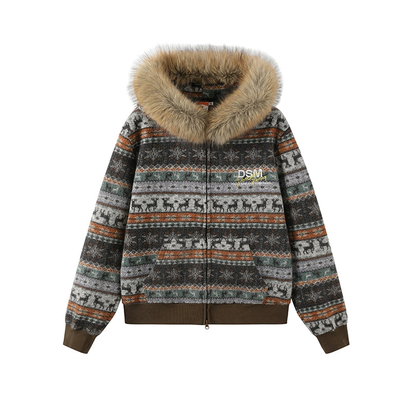 DONSMOKE Front Shoulder Fur Collar Thermal Casual Jacket