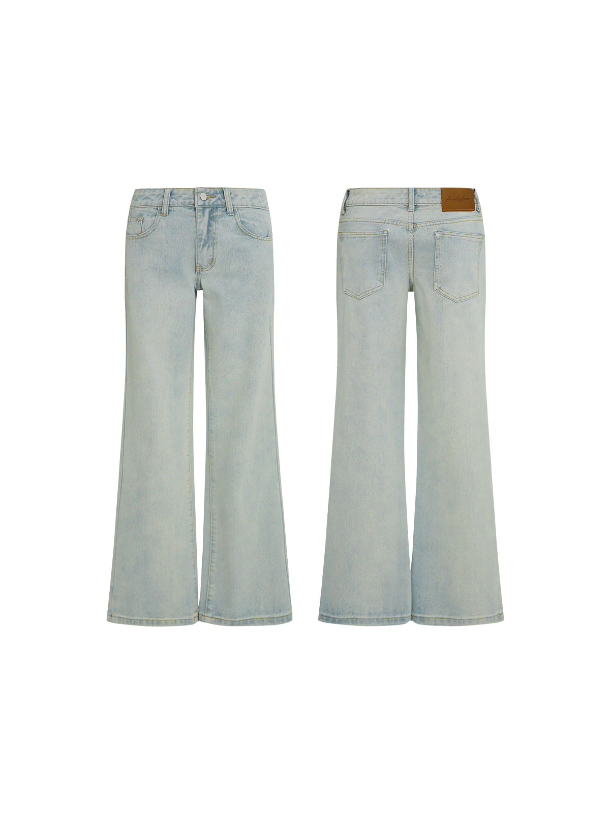 FUNKYFUN Medium and Low Waist Straight Tube Old Jeans