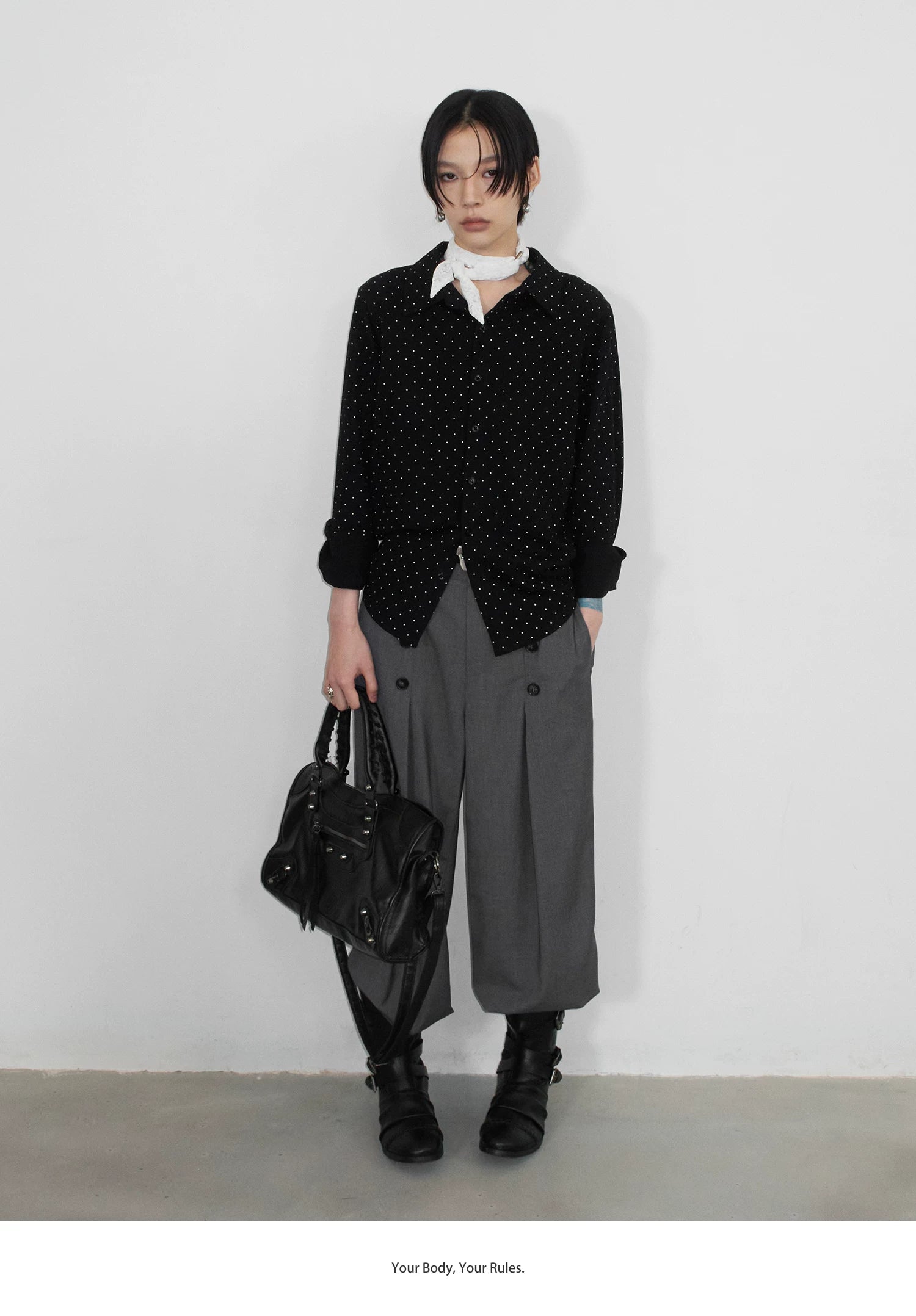 Sameuoo Front Shoulder Casual Long Sleeve Shirt