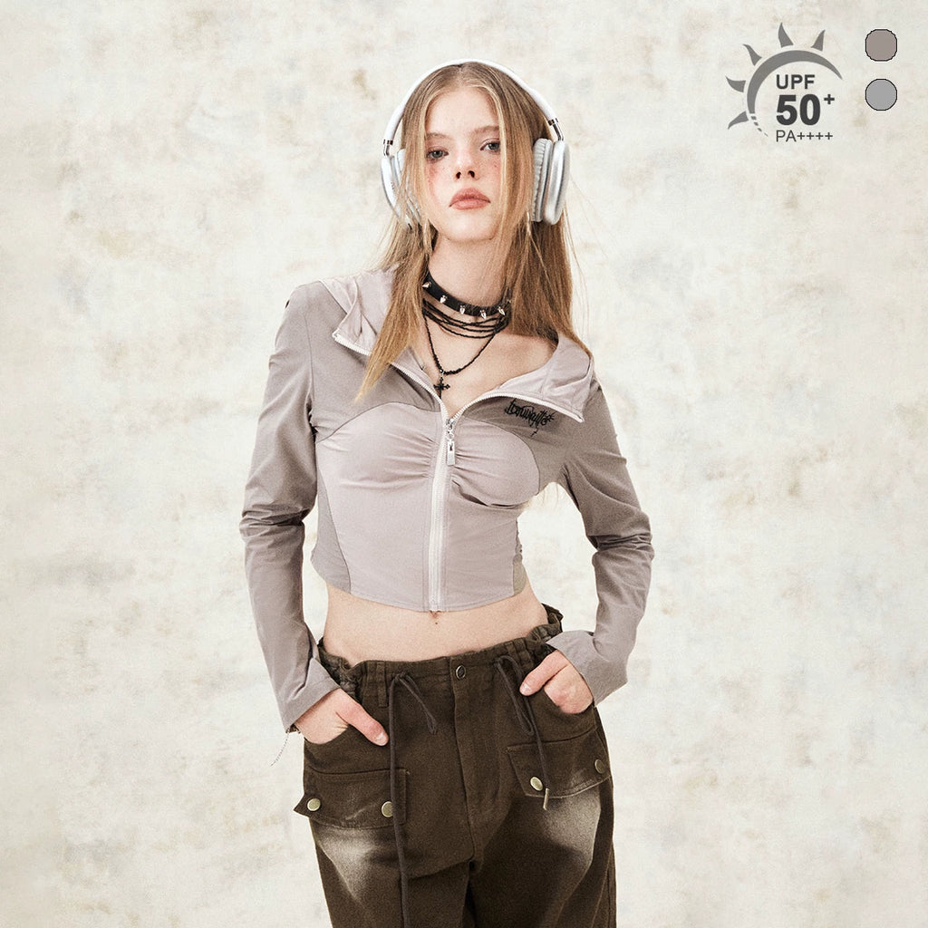 Imone Contrasting Color Splicing Hooded Sunscreen Shirt