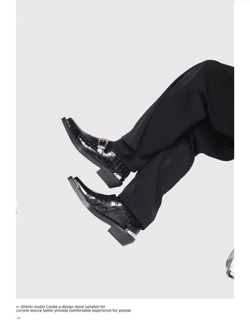 SHENLV STUDIO High-heeled Metal Buckle One-pedal Leather Shoes