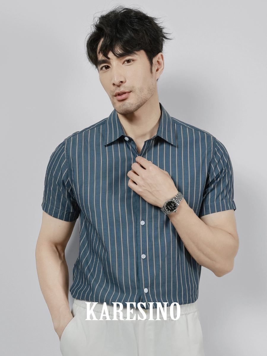 KARESINO Business Casual Non-ironing Striped Shirt Short Sleeve