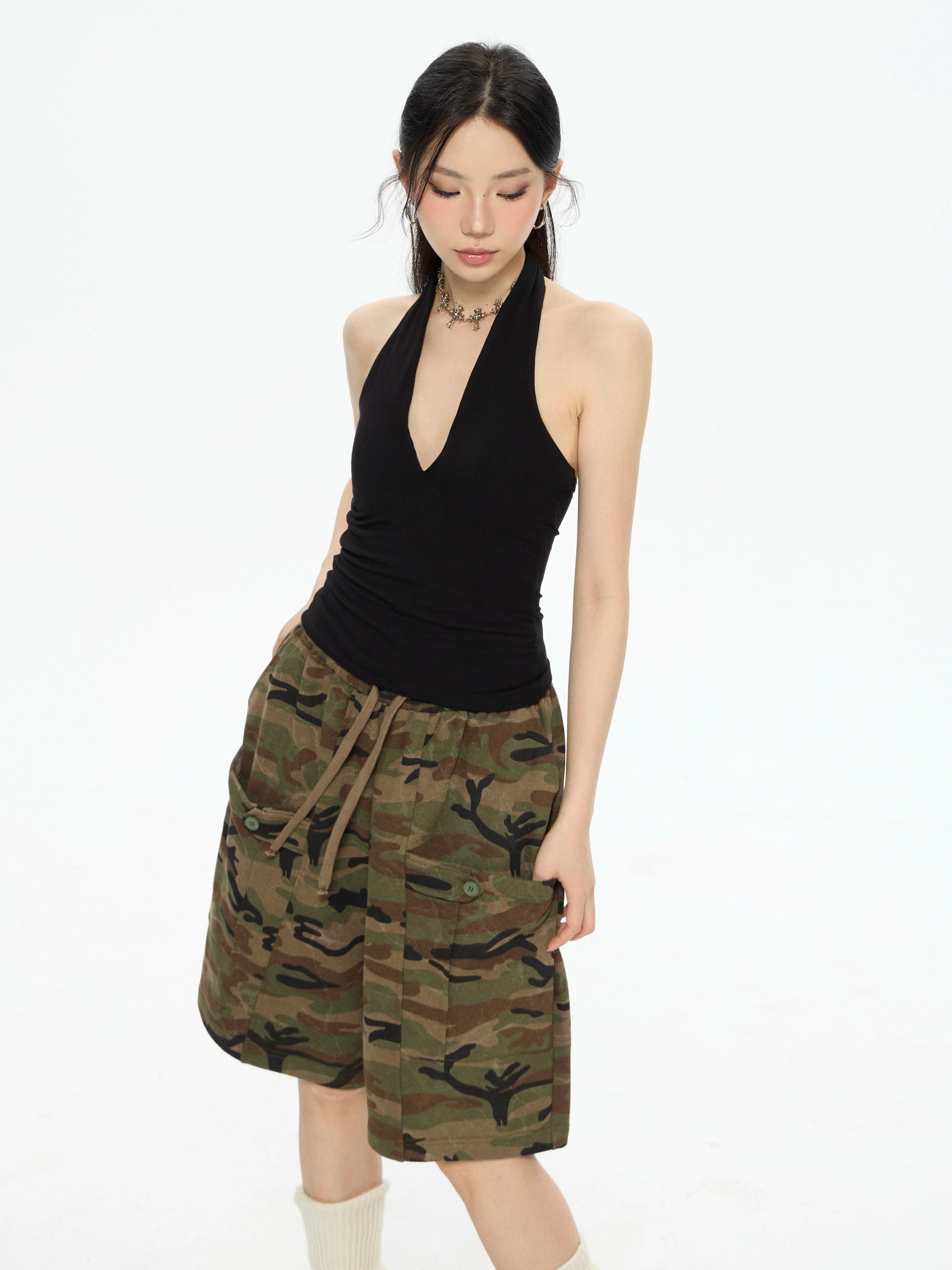 Zero Camouflage Straight Wide-leg Elastic Waist Pants